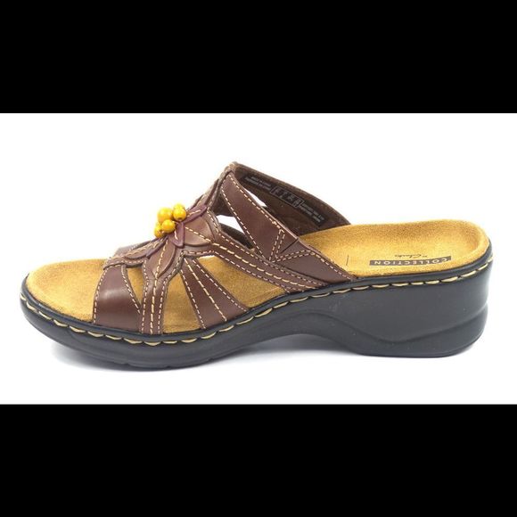 Clarks Leather Slides with Bead Detail Lexi Myrtle Brown Multi - EE+ - Picture 3 of 4